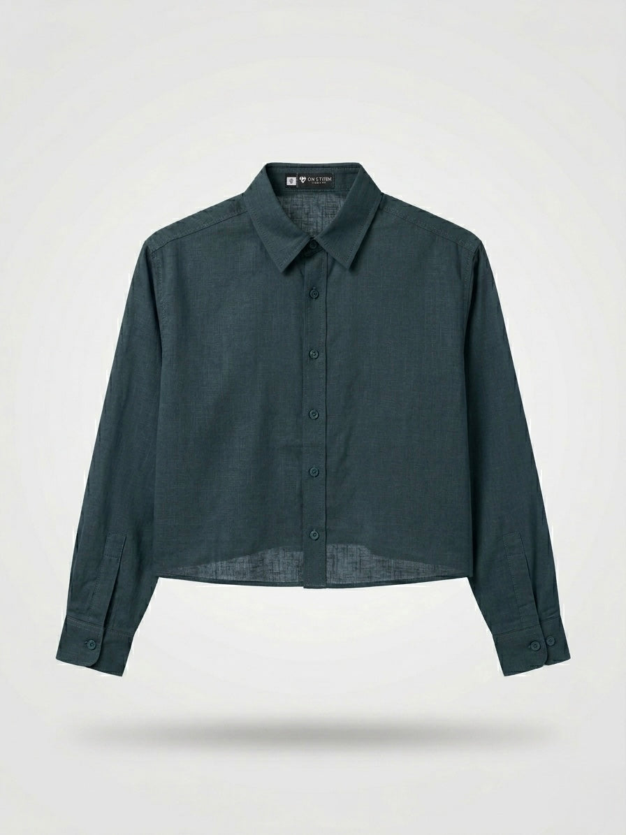 Linen Cropped Button-Down