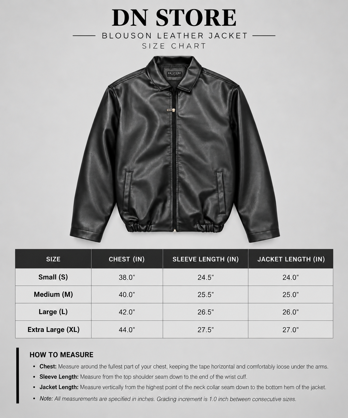 DN Blouson Jacket size chart
