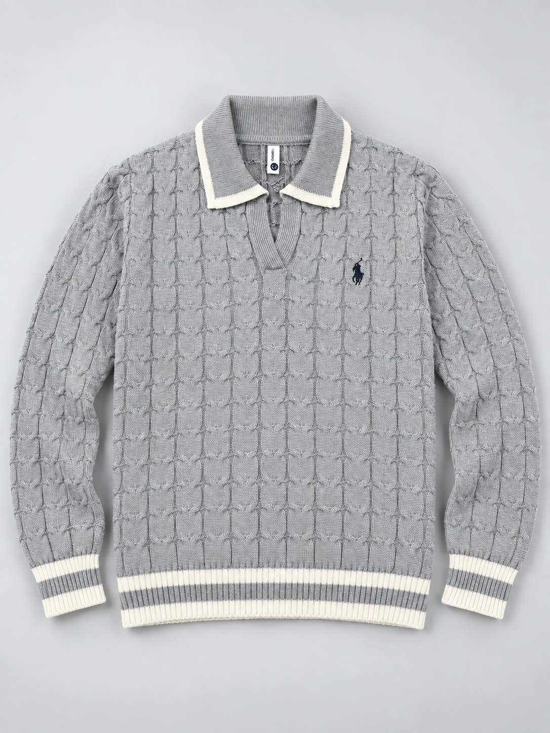 Knitted Jacquard Polo Sweater