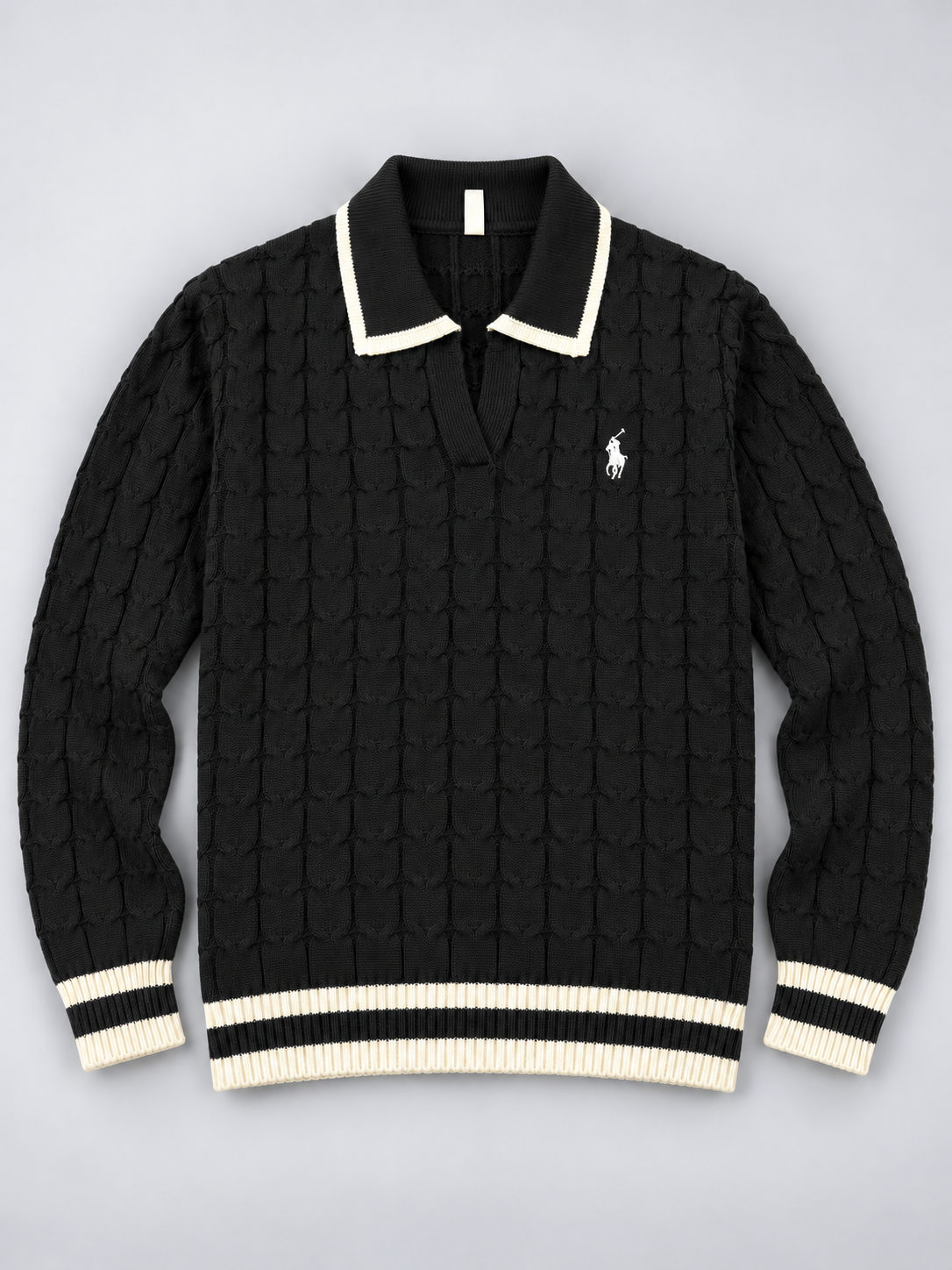 Knitted Jacquard Polo Sweater