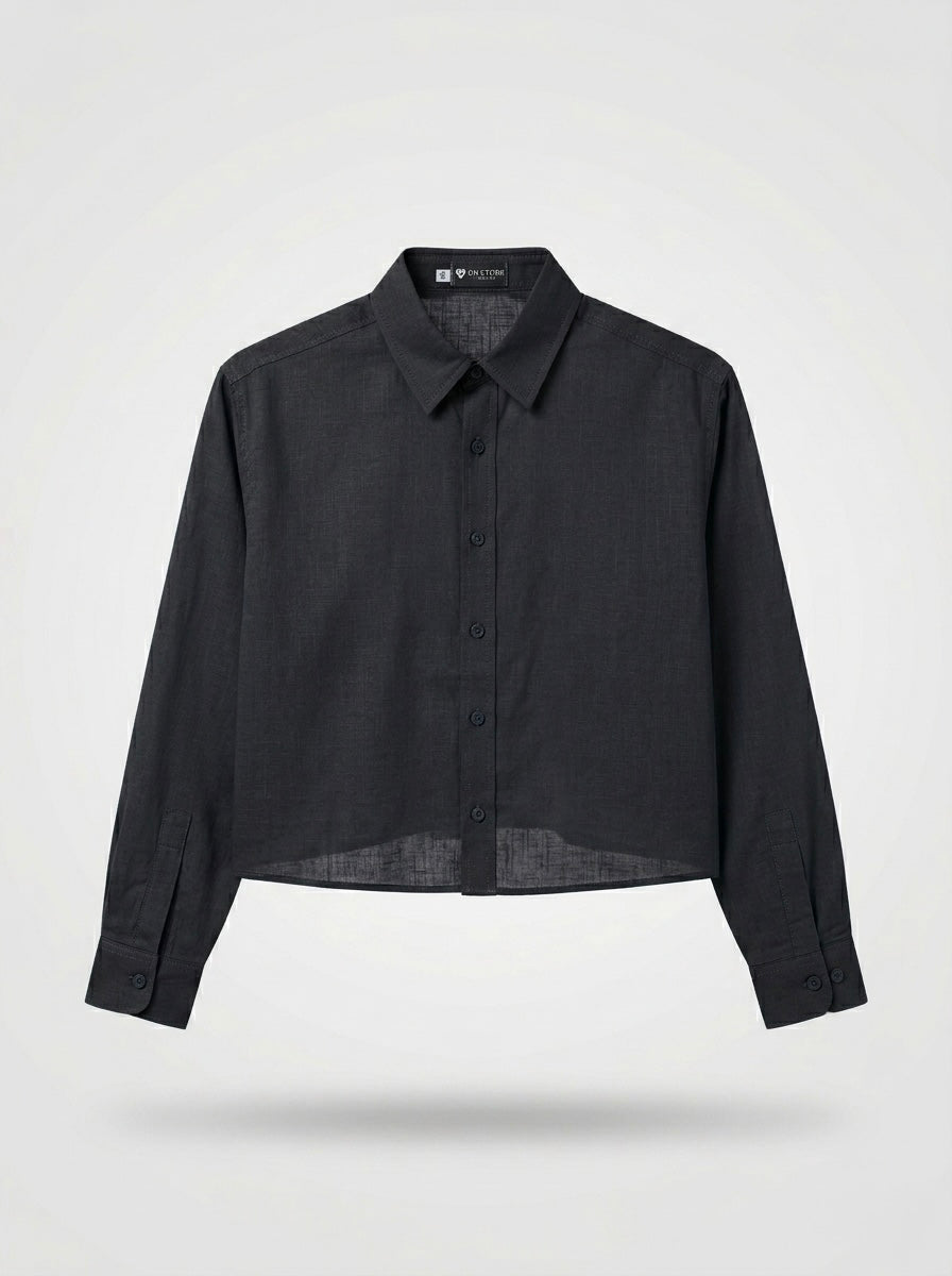 Linen Cropped Button-Down