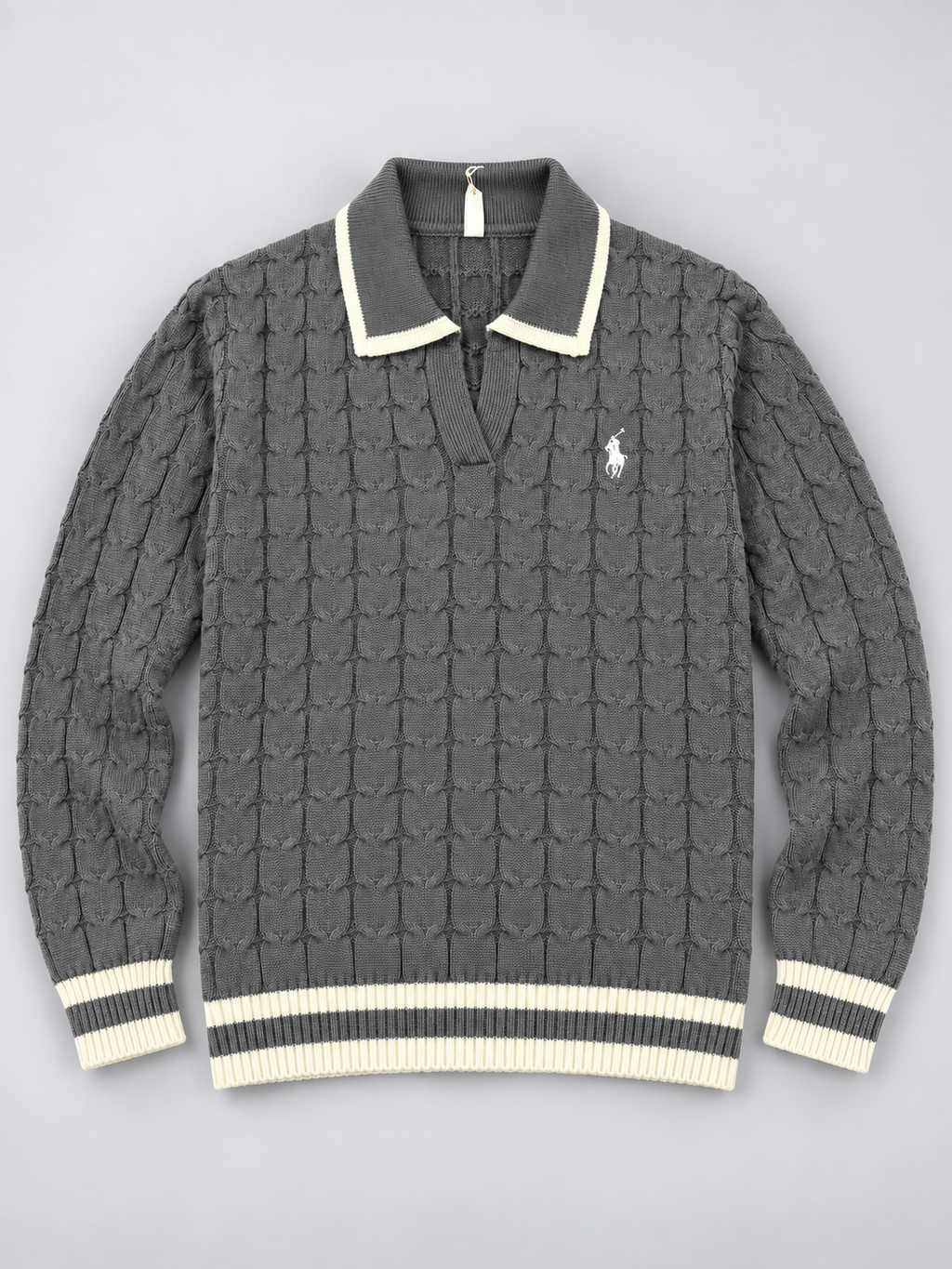 Knitted Jacquard Polo Sweater