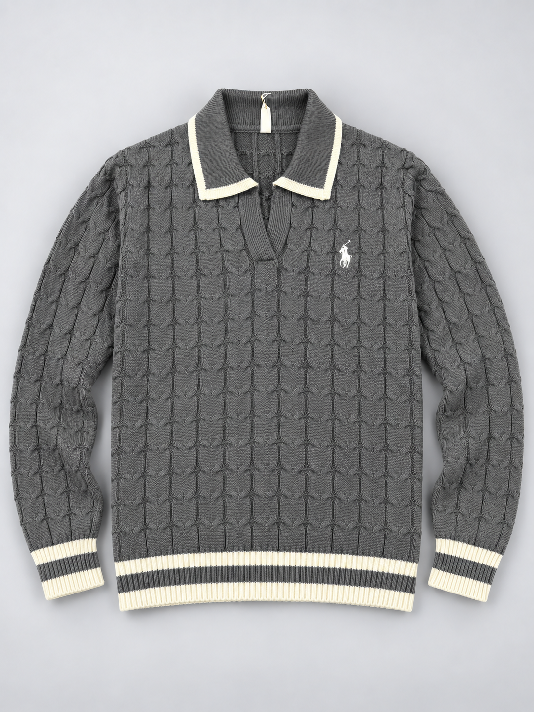 Knitted Jacquard Polo Sweater