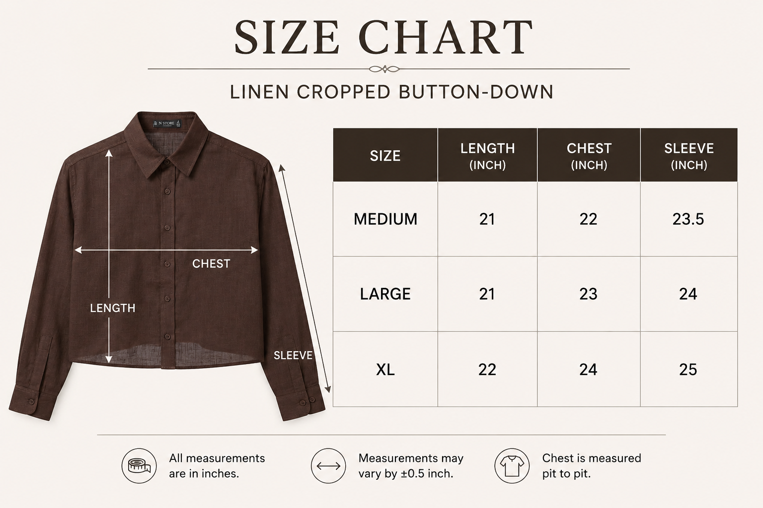 Linen Cropped Button-Down size chart