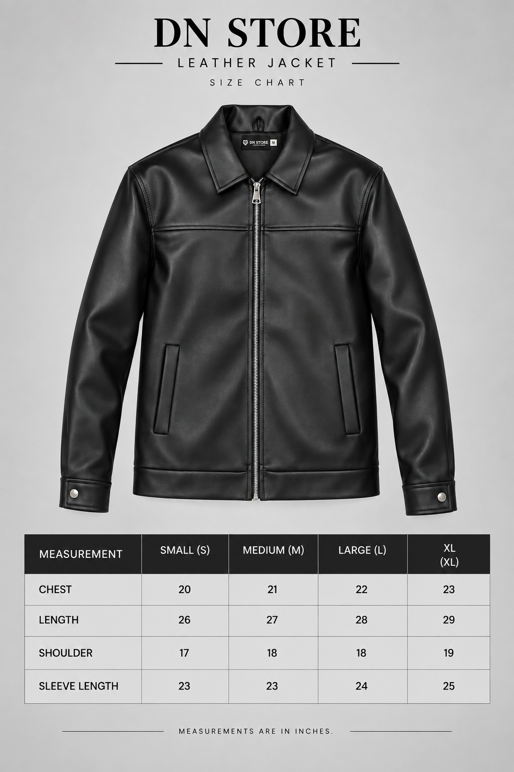 DN Classic Leather Jacket size chart